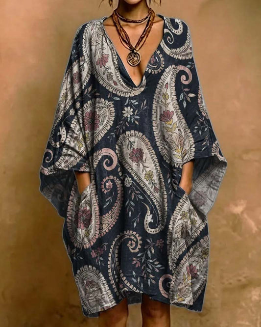 Art Floral Print Short Loose Fit Dress