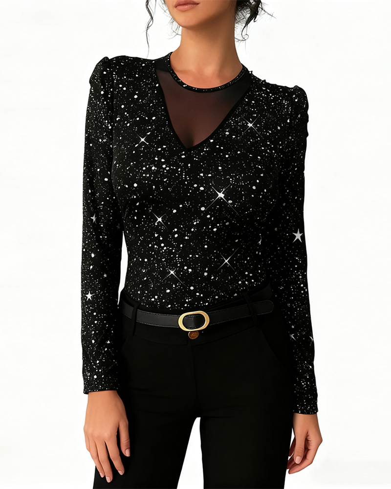 Long-Sleeved Crew Neck Paneled Top