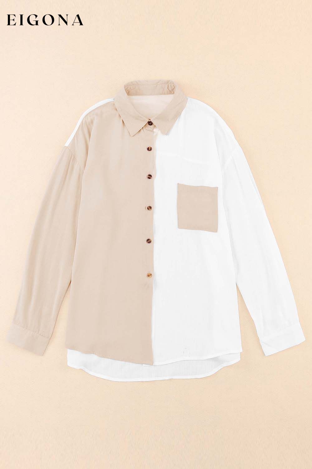 Colorblock Buttons Shirt-Collar Long Sleeve Pocket Blouse All In Stock clothes Occasion Daily Print Color Block Season Fall & Autumn Season Spring Style Casual