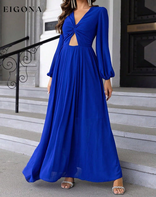 Twist Front Cutout Long Sleeve Maxi Dress Royal Blue clothes evening dress evening dresses formal dress formal dresses long dress long dresses long sleeve dress long sleeve dresses maxi dress Ringing-N Ship From Overseas