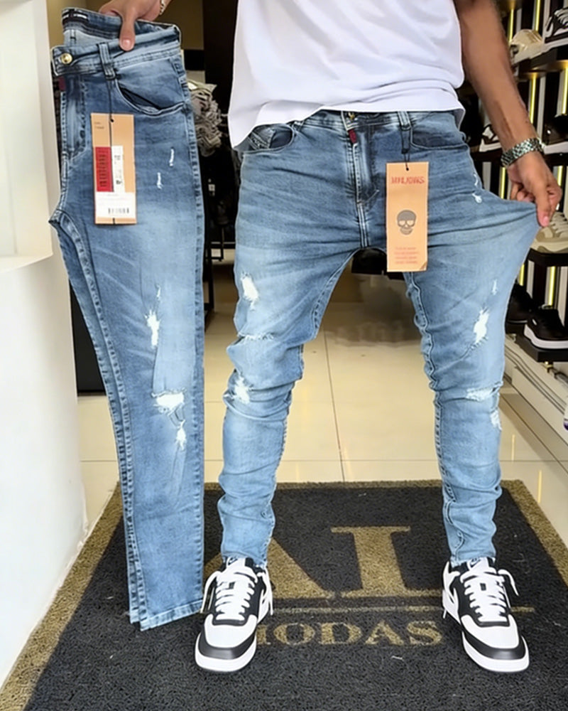 Distressed Slim-Fit Tapered Jeans