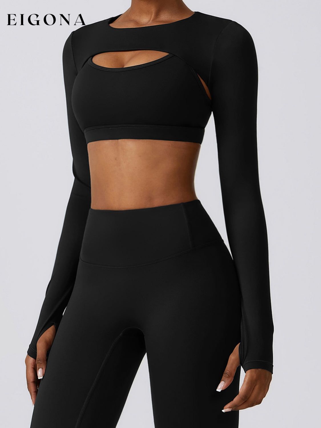 Cropped Cutout Long Sleeve Sports Top Black clothes Ship From Overseas Shipping Delay 09/29/2023 - 10/04/2023 trend workout Z&C