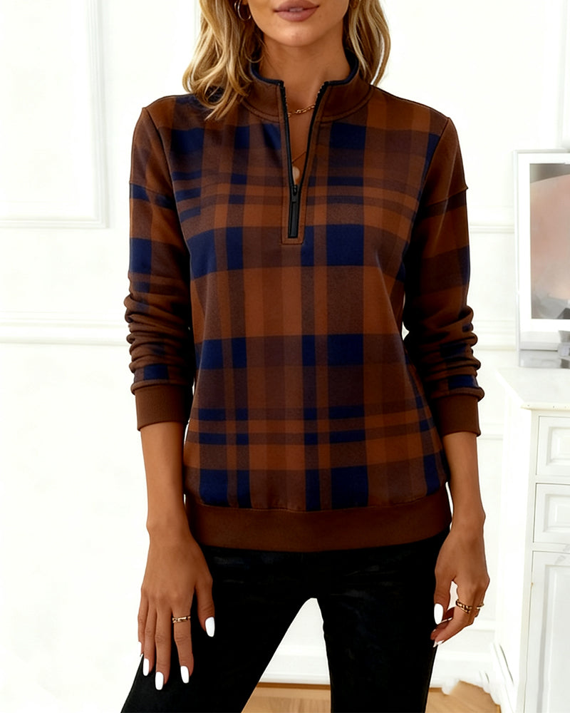 Half Zip Plaid Sweatshirt