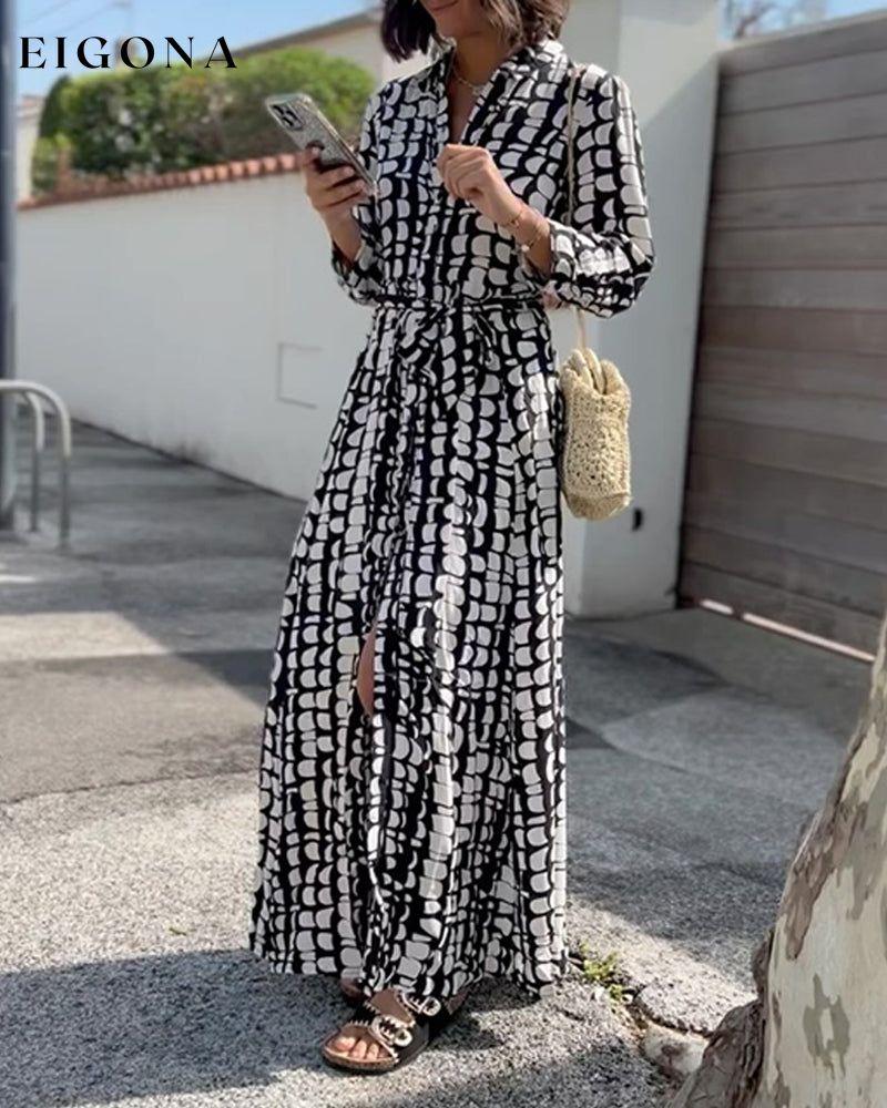 Lace-up slit casual printed dress casual dresses spring summer