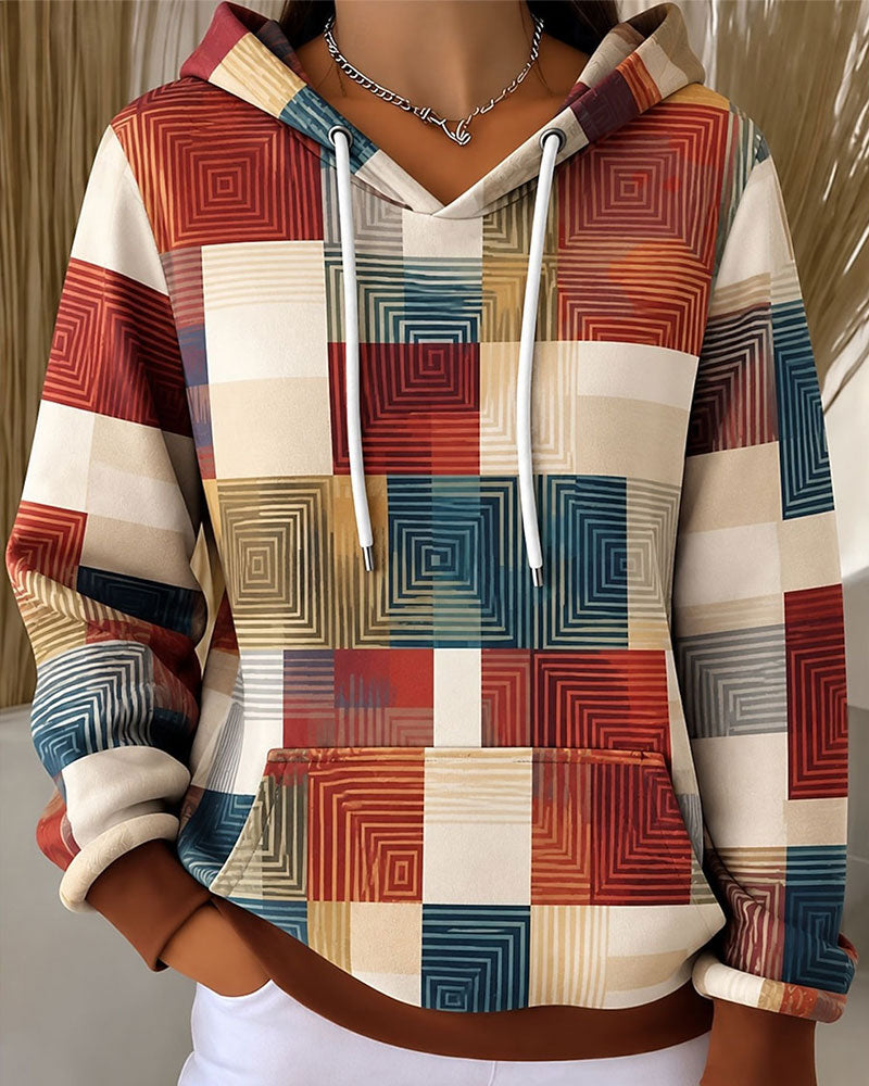 Plaid Color-Block Drawstring Hoodie 2024 f/w hoodies