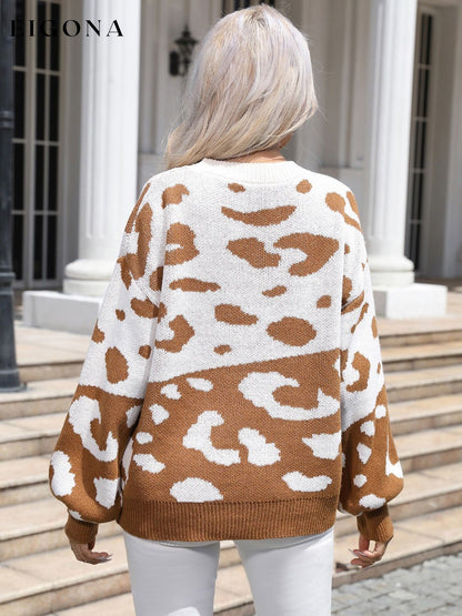 Leopard Drop Shoulder Sweater clothes long sleeve Ship From Overseas Shipping Delay 09/30/2023 - 10/03/2023 Sounded sweater sweaters top