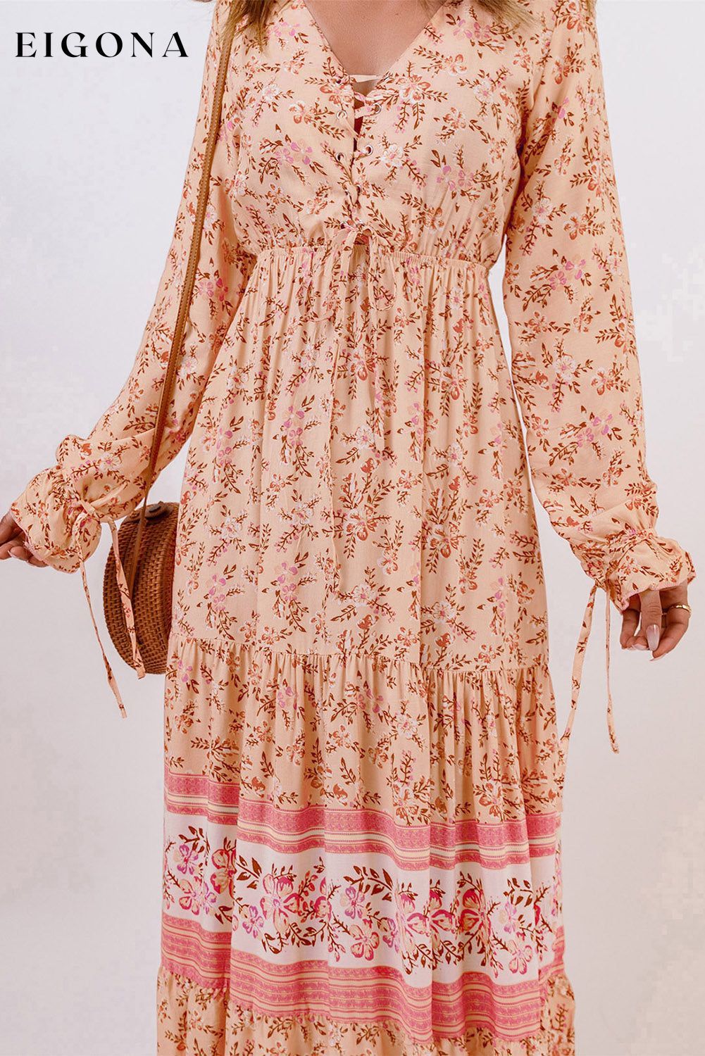 Bohemian Lace-Up Long Sleeve Maxi Dress casual dress casual dresses clothes dress dresses Maxi maxi dress maxi dresses Ship From Overseas SYNZ