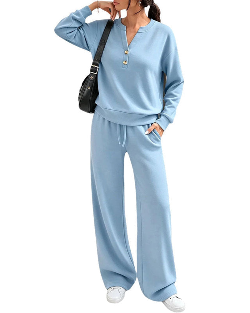 Long Sleeve Top Wide-Leg Pants Set 2024 f/w two-piece sets