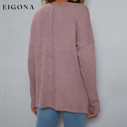 Dropped Shoulder High-Low Waffle-Knit Top Changeable clothes long sleeve long sleeve shirts long sleeve top Ship From Overseas