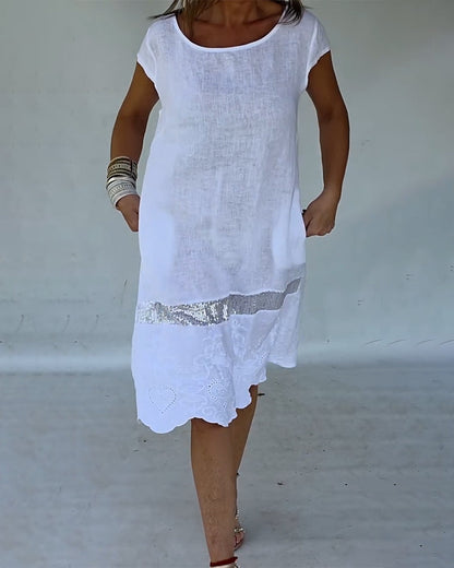 Round Neck Short Sleeve Solid Color Dress