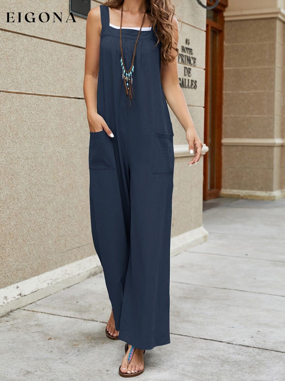 Square Neck Sleeveless Jumpsuit Navy clothes N@X Ship From Overseas Shipping Delay 09/29/2023 - 10/01/2023 trend