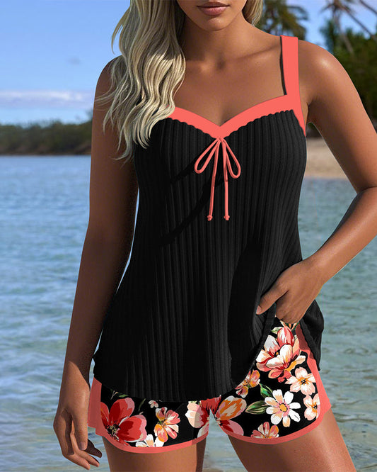 Bedruckte Sport-Boxershorts mit V-Ausschnitt und Tankini