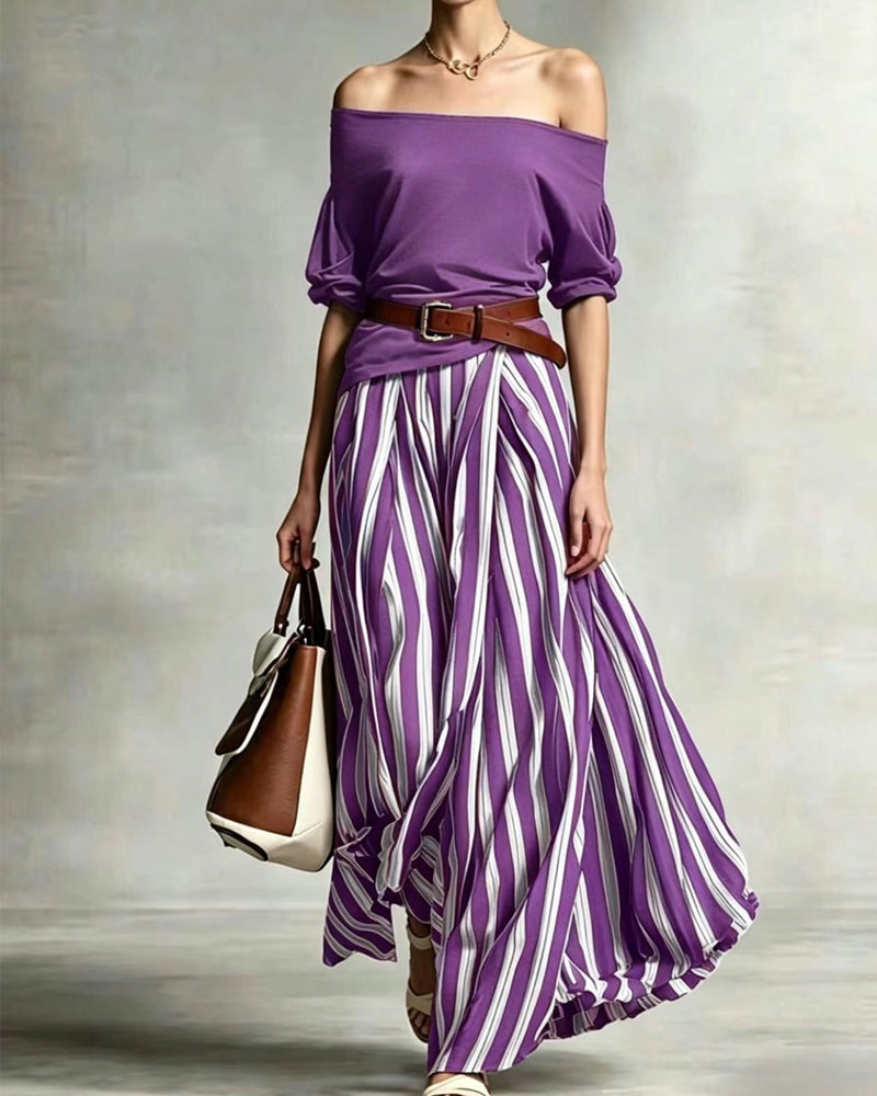 Vertical Striped Skirt Two-Piece Set