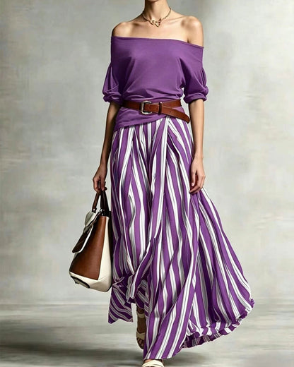 Vertical Striped Skirt Two-Piece Set
