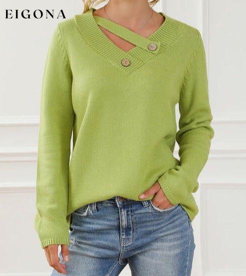 Asymmetrical Neck buttoned Long Sleeve Sweater Lime clothes long sleeve top long sleeve tops Ship From Overseas Sweater sweaters SYNZ top tops