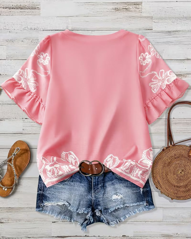 V-Neck Elegant Puff Sleeve Blouse