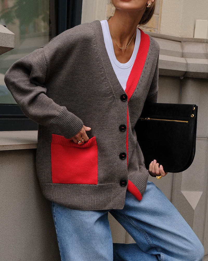 Contrast V-Neck Button-Down Cardigan 2024 f/w cardigans
