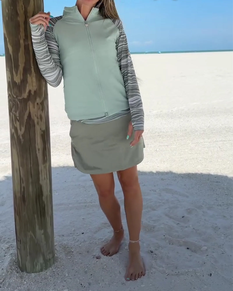 Three-Piece Swimsuit Set: Sun-Protective Sports Tank Top & Swim Skirt