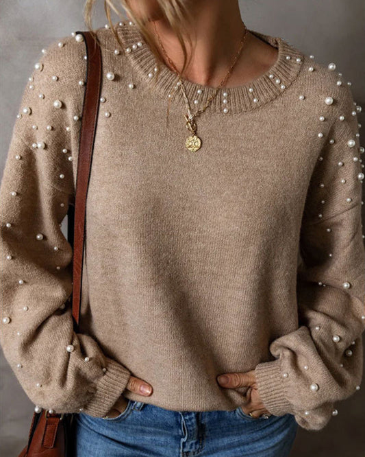 Beaded Long Sleeve Crew Neck Pullover 2024 f/w sweaters & cardigans