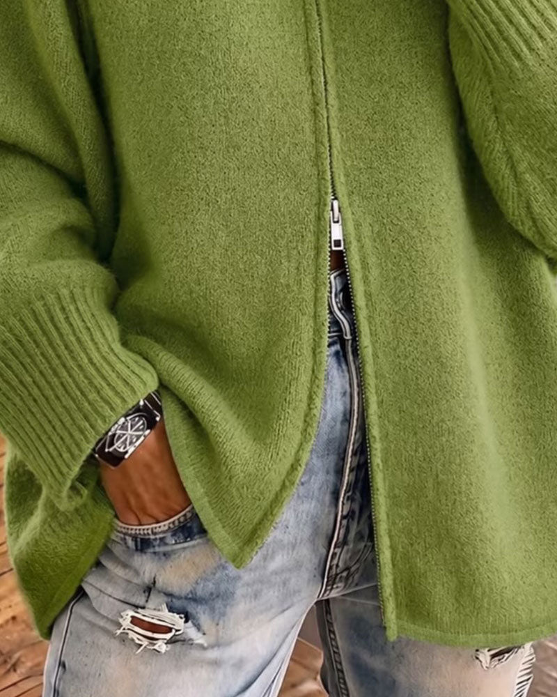 Stand Collar Zipper Solid Color Cardigan 2024 f/w cardigans