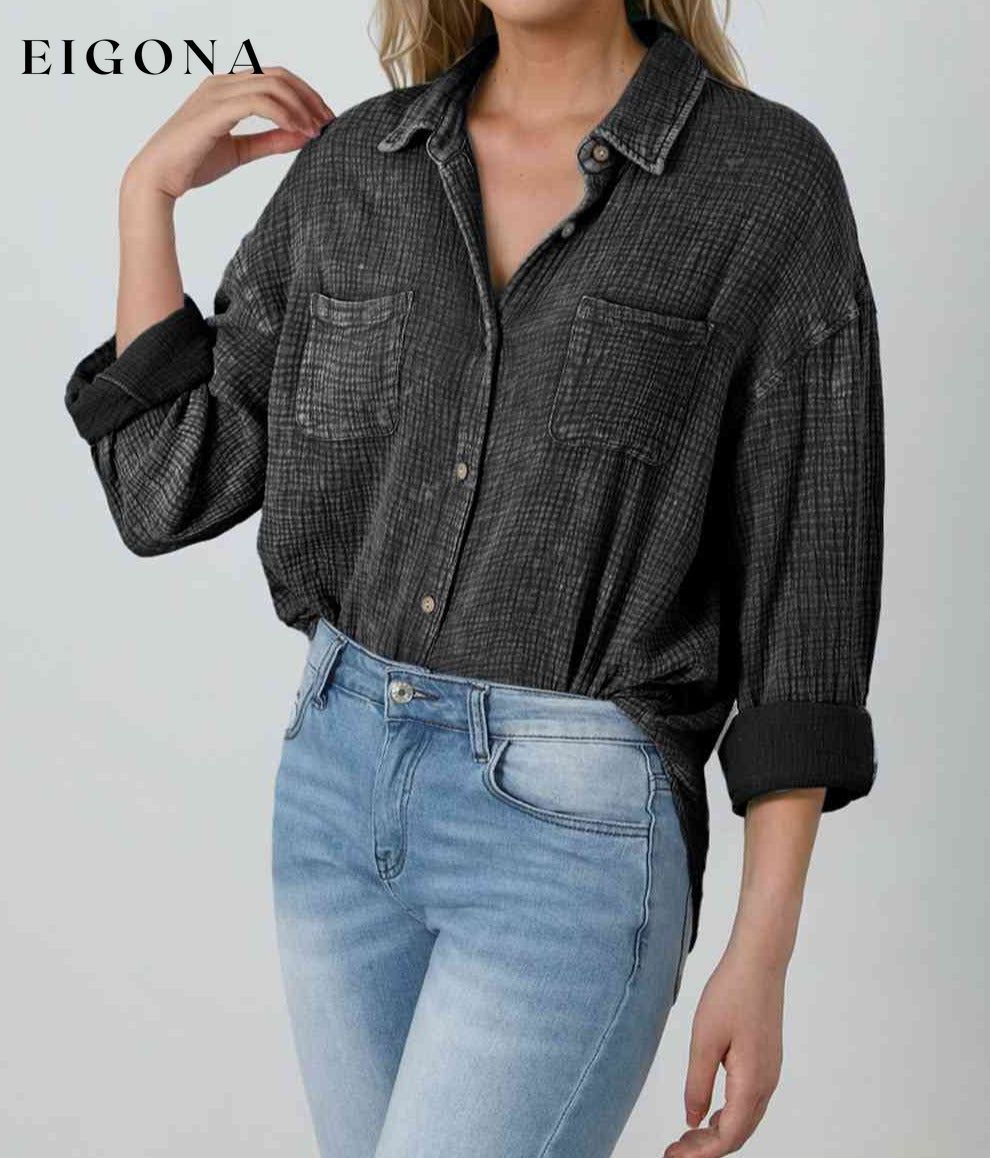 Textured Button Down Shirt button down shirt clothes Ship From Overseas shirt SYNZ top