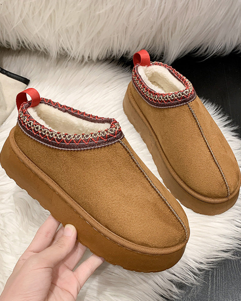 Casual solid color plus velvet warm flats 2024 f/w flats