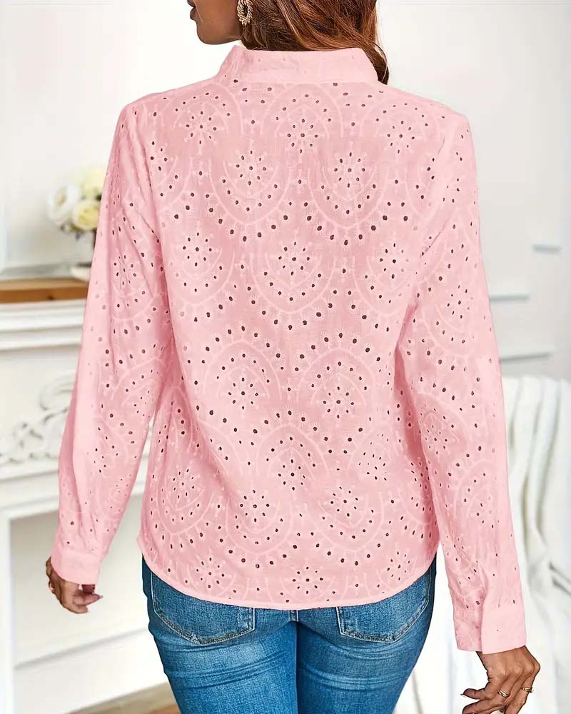 V-neck hollow solid color elegant top blouses & shirts spring summer