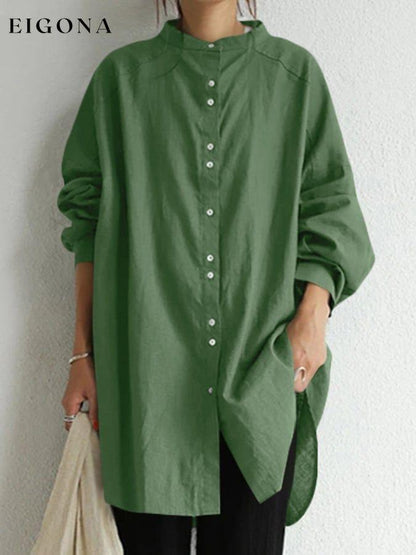 Women's Cotton Linen Stand Collar Loose Long Shirt cotton linens