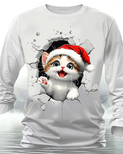 Men's Christmas Cute Cat Printed Long Sleeve Top 2024 f/w blouses & shirts man christmas