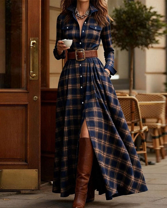 Plaid Long Shirt Dress casual dresses f/w spring