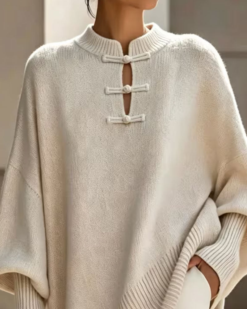 Mandarin Knot Button Loose Fit Cape Pullover 2024 a/h knit tops pullovers spring