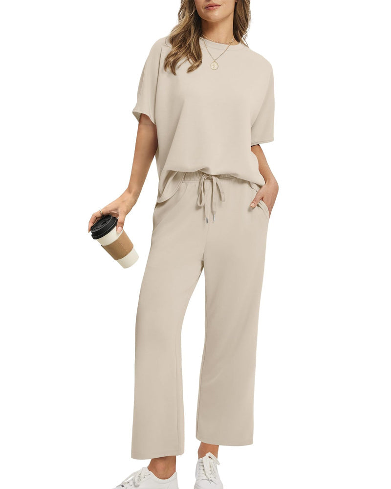 Solid Color Crew Neck Short-Sleeved Suit