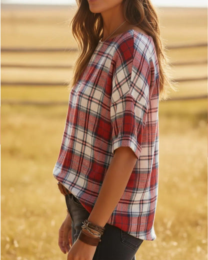 Crewneck Tartan Blouses