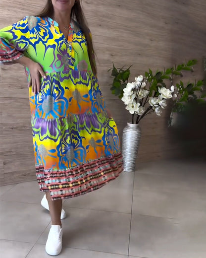 Abito casual bohémien stampato con scollo a V