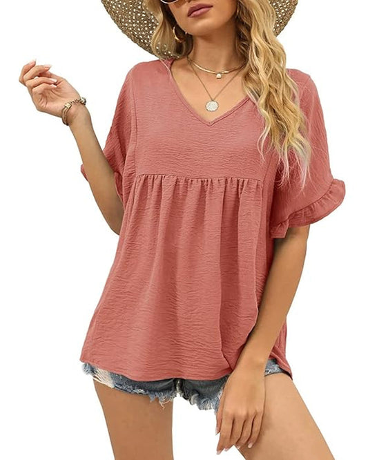 Casual Ruffle Loose Fit Blouse blouses & shirts spring summer