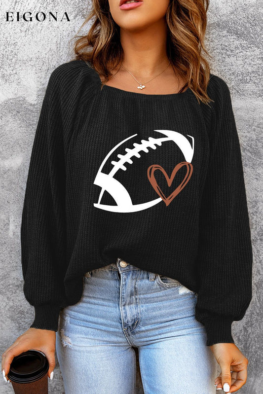 Football Graphic Ribbed Top Black clothes long sleeve shirt Ship From Overseas shirt sweatshirt SYNZ top trend