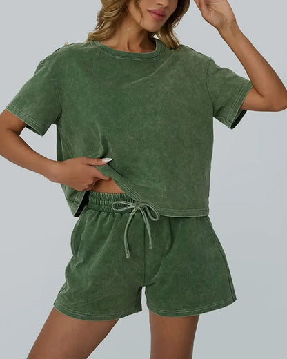 Washed Vintage Crew Neck Casual Set