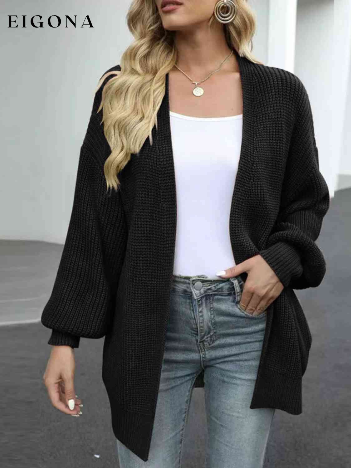 Drop Shoulder Balloon Sleeve Cardigan Black cardigan cardigans clothes Ship From Overseas Shipping Delay 10/01/2023 - 10/02/2023 sweater sweaters Y*X