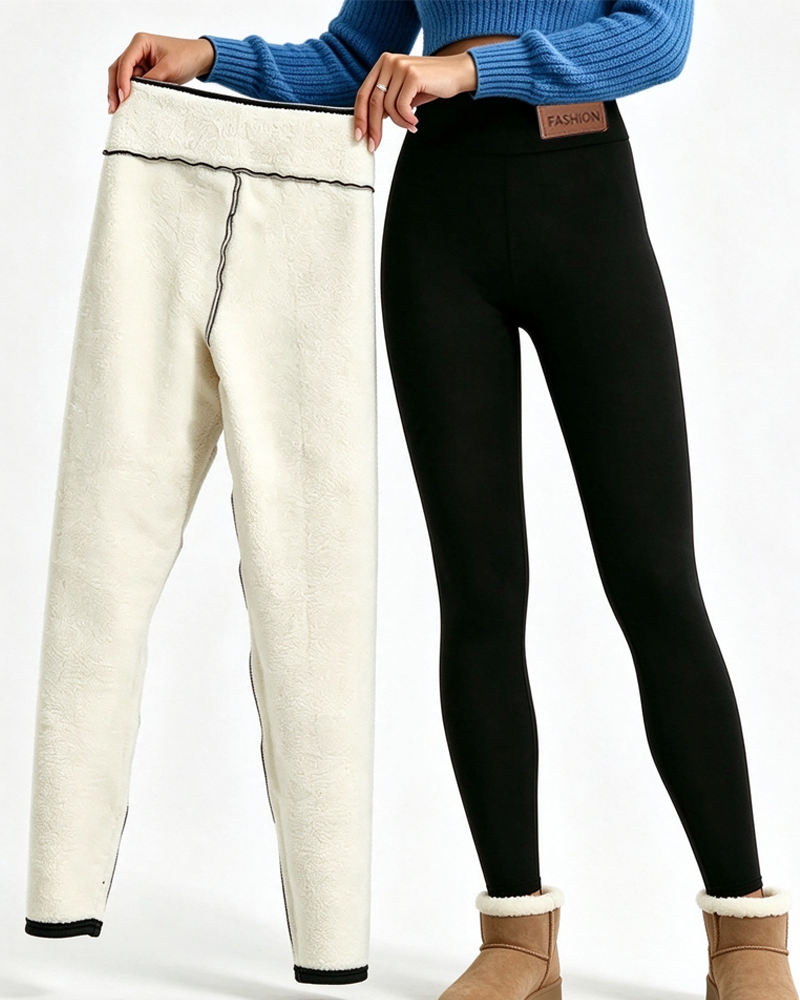 Fleece-Lined Solid Pocket Leggings 2025 f/w leggings spring