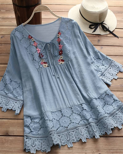 Solid color lace lace hollow blouse blouses & shirts summer