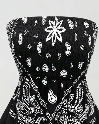 Paisley Bandeau Asymmetrical Blouse