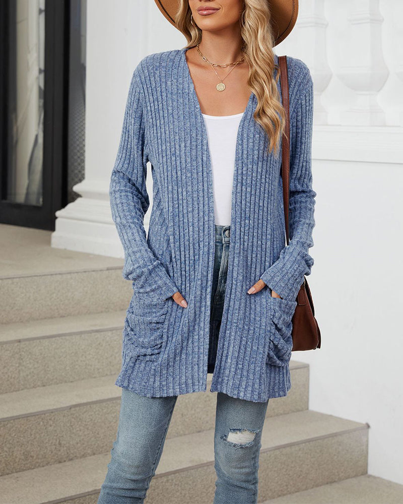 Casual solid color pocket long sleeve cardigan 2024 f/w cardigans spring