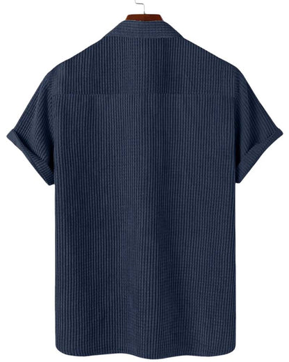 Lapel Button Solid Men's Short Sleeve Shirt
