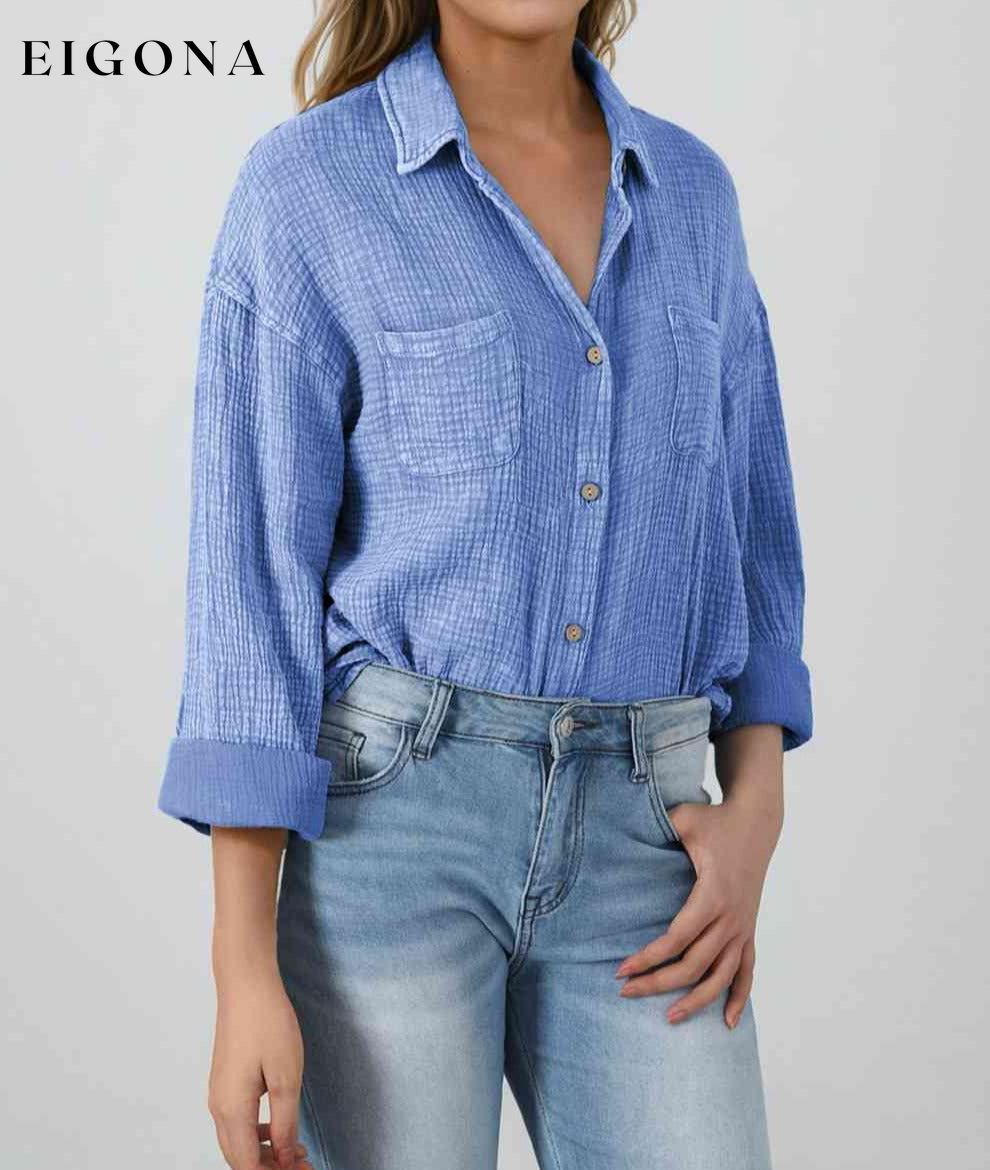 Textured Button Down Shirt button down shirt clothes Ship From Overseas shirt SYNZ top