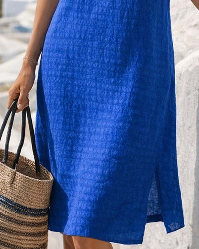 Short-Sleeved Slit Straight Dress