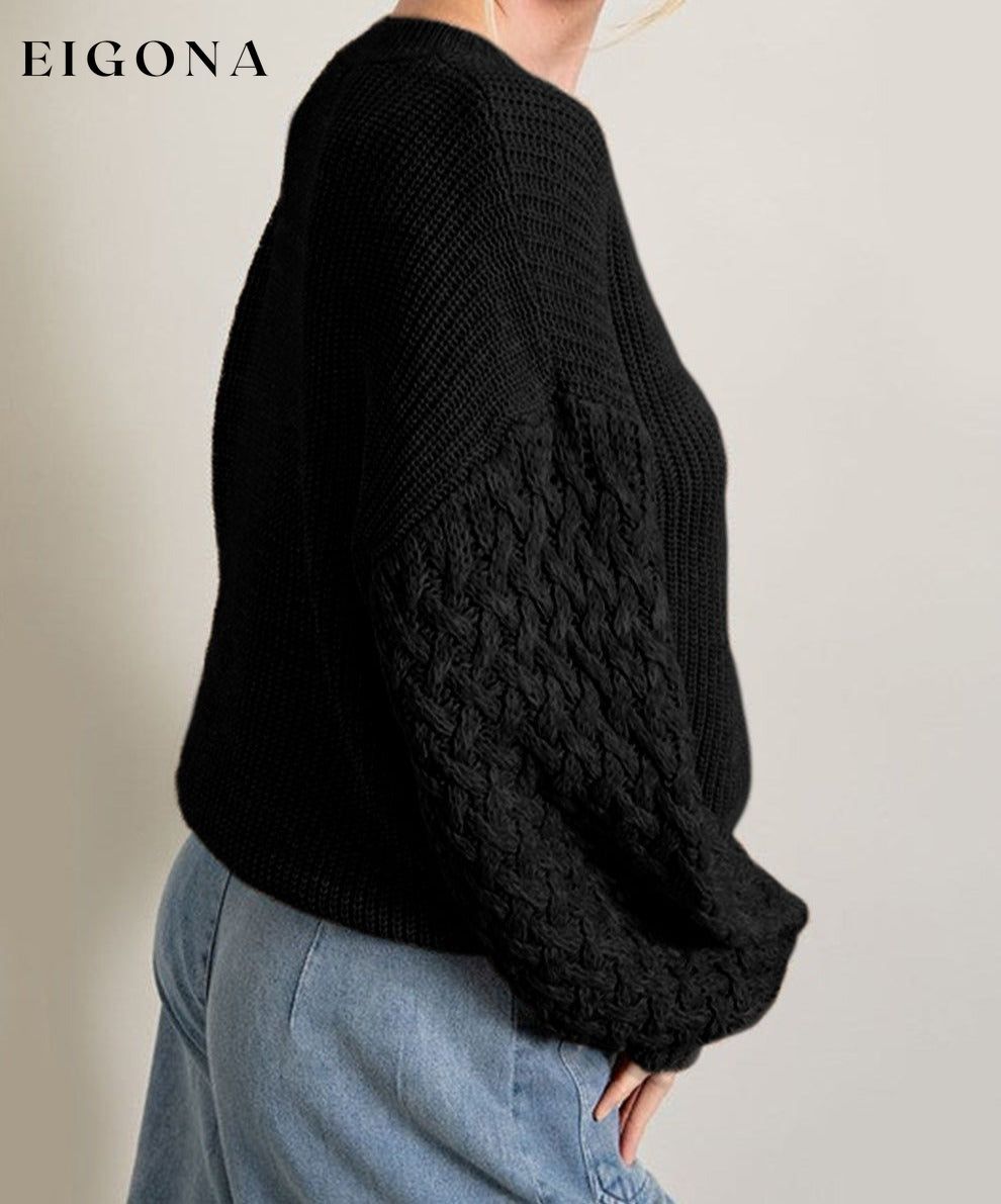 Black Cable Knit Sleeve Drop Shoulder Sweater clothes Sweater sweaters Sweatshirt