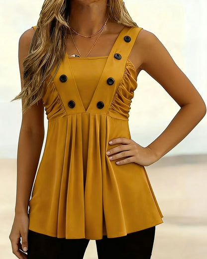 Solid Color Pleated A-Line Tank Top