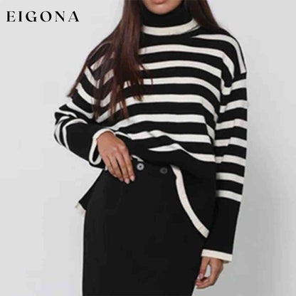 Striped Turtleneck Flare Sleeve Sweater clothes S.X Ship From Overseas