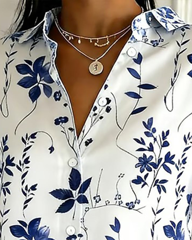 Collared Short-Sleeved Printed Shirt