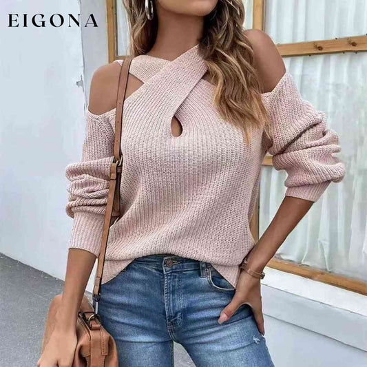 Crisscross Cold-Shoulder Sexy Sweater Blush Pink clothes long sleeve shirts long sleeve top Ship From Overseas Shipping Delay 10/01/2023 - 10/02/2023 shirt shirts sweater sweaters top tops Y*X